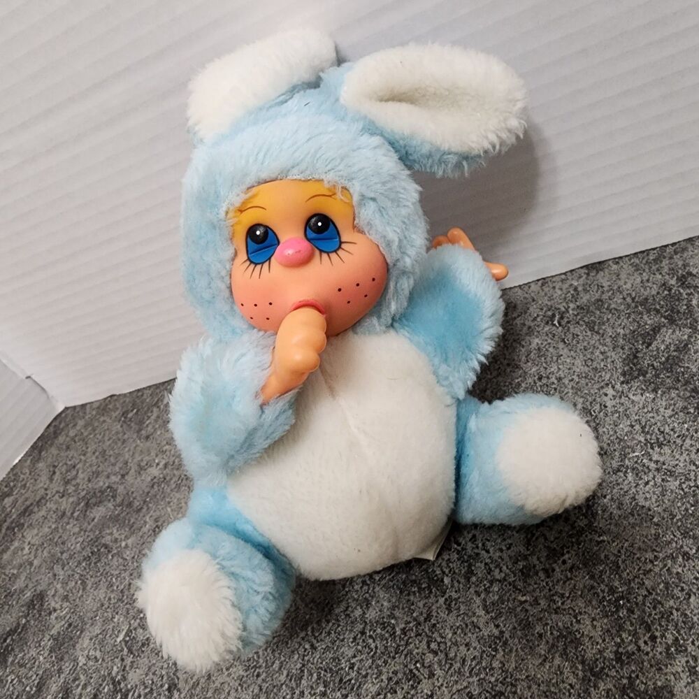 VTG 70s Atlanta Novelty Blue Bunny Thumb Sucking Doll Plush
